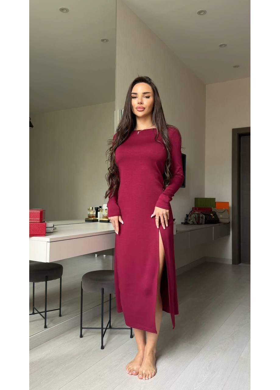 Бордовое повседневный, вечернее, деловое, кэжуал женское платье силуэтная No Brand однотонное