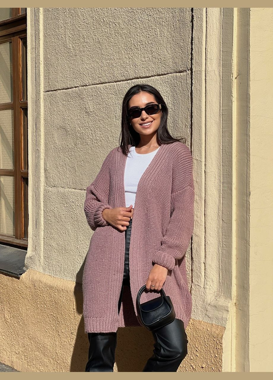 Пудровый женский женский полушерстяной кардиган пудрового цвета 31458 Fashion однотонный - демисезонный