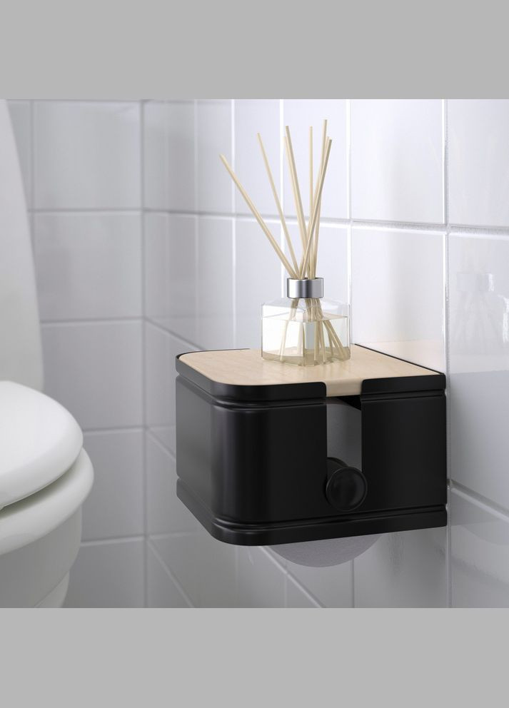 Держатель для туалетной бумаги с полочкой Ö черный подвесной IKEA (272149839)