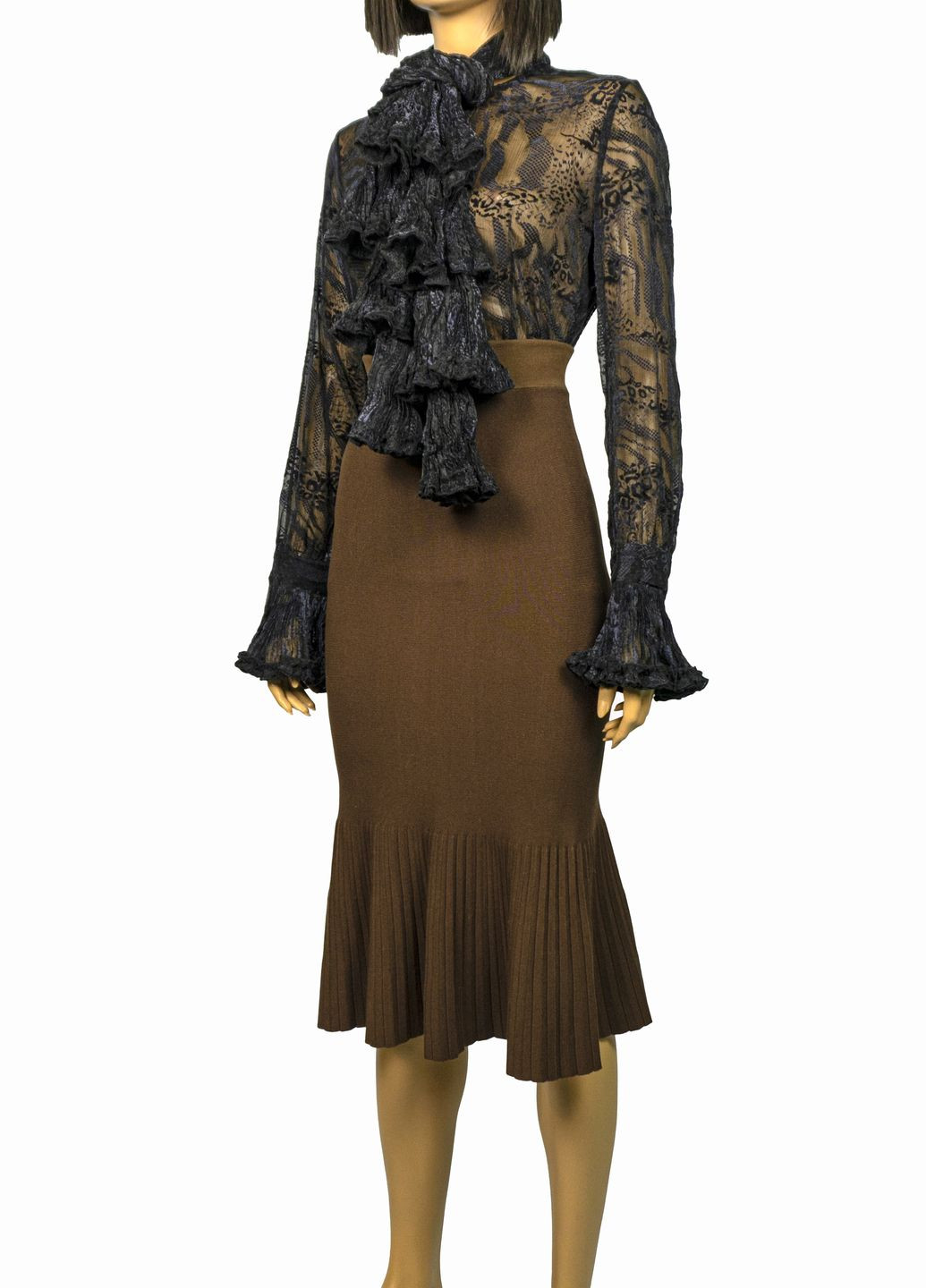 Чёрная женская блуза из органзы с шарфом lw-116679-3 черный Forza Viva