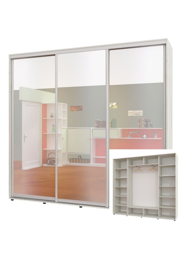 Шафа-купе тридверна 270*45*230 см Дуб крафт білий 3 двері Дзеркало ШК-05 Алекса (360476925)