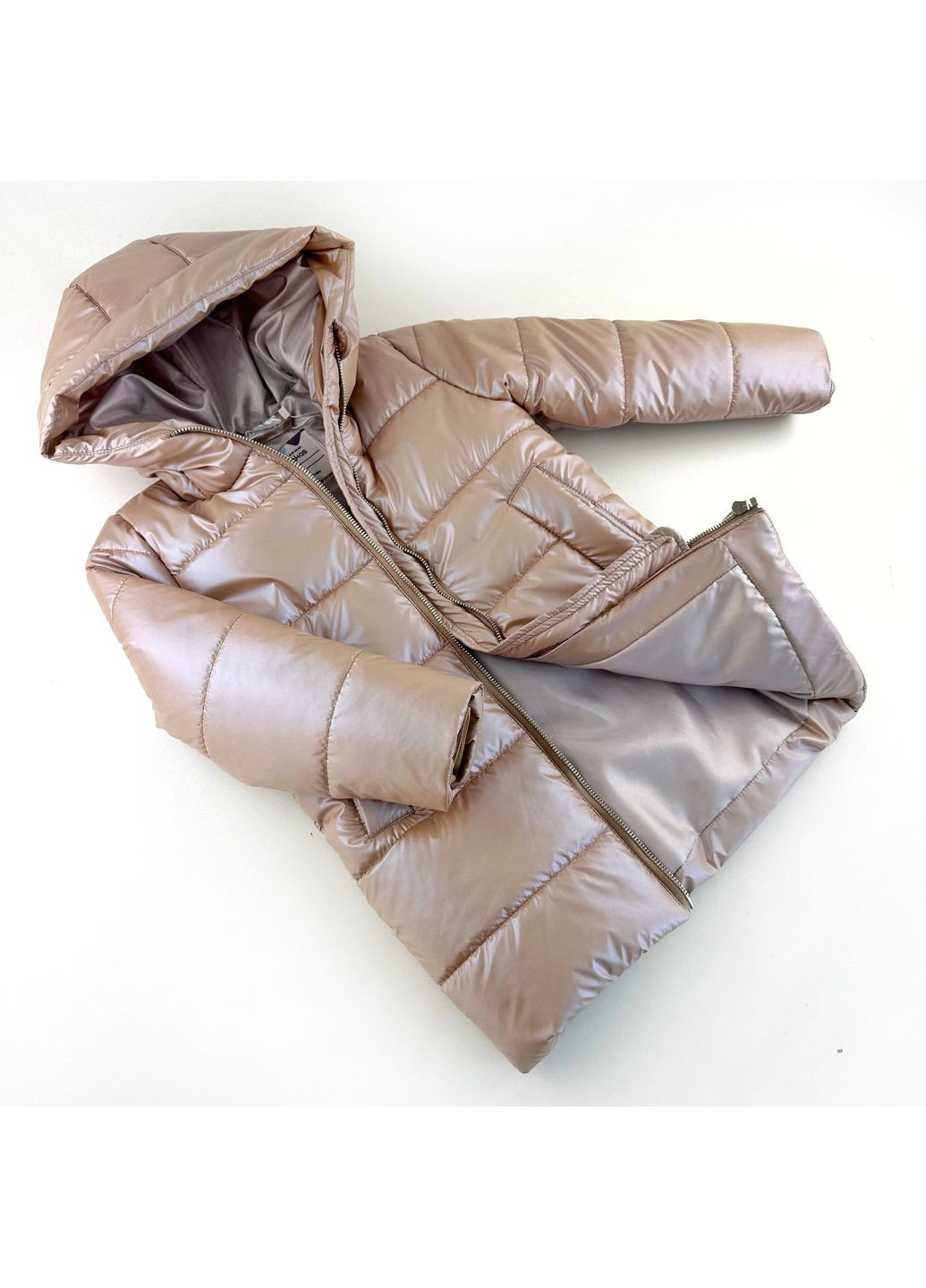 Бежевое зимнее Детское зимнее пальто на синтепоне для девочки с капюшоном (1COA-NY-20-10241) Marakas