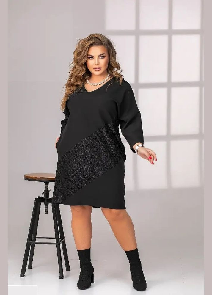 Черное кэжуал платье женское hd-3802 черный, 46-48 Sofia