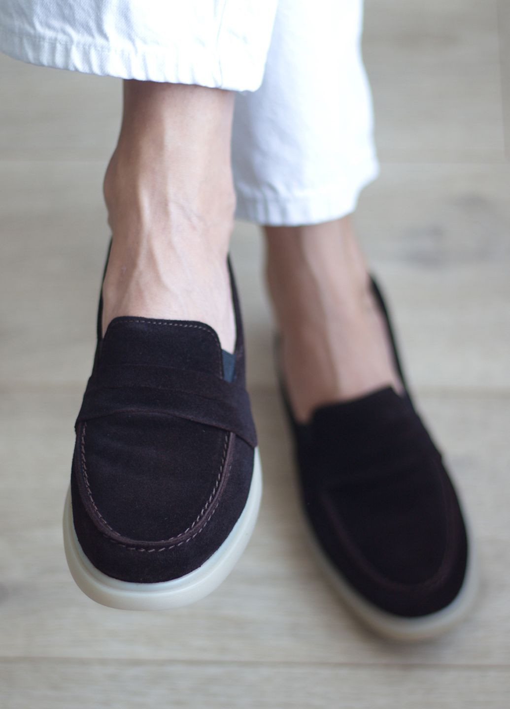 No Brand Лофери жіночі з натуральної коричневої замші лофери темно-коричневий з натуральна замша, — демісезон (361113509)