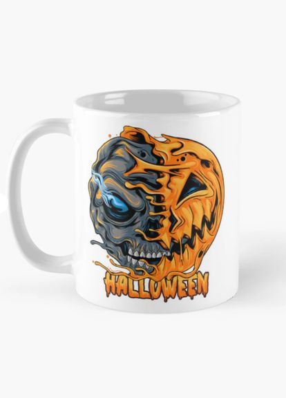 Чашка керамічна кружка з принтом Halloween Хелловін зомбі гарбуз Біла 330 мл Orca (317319915)