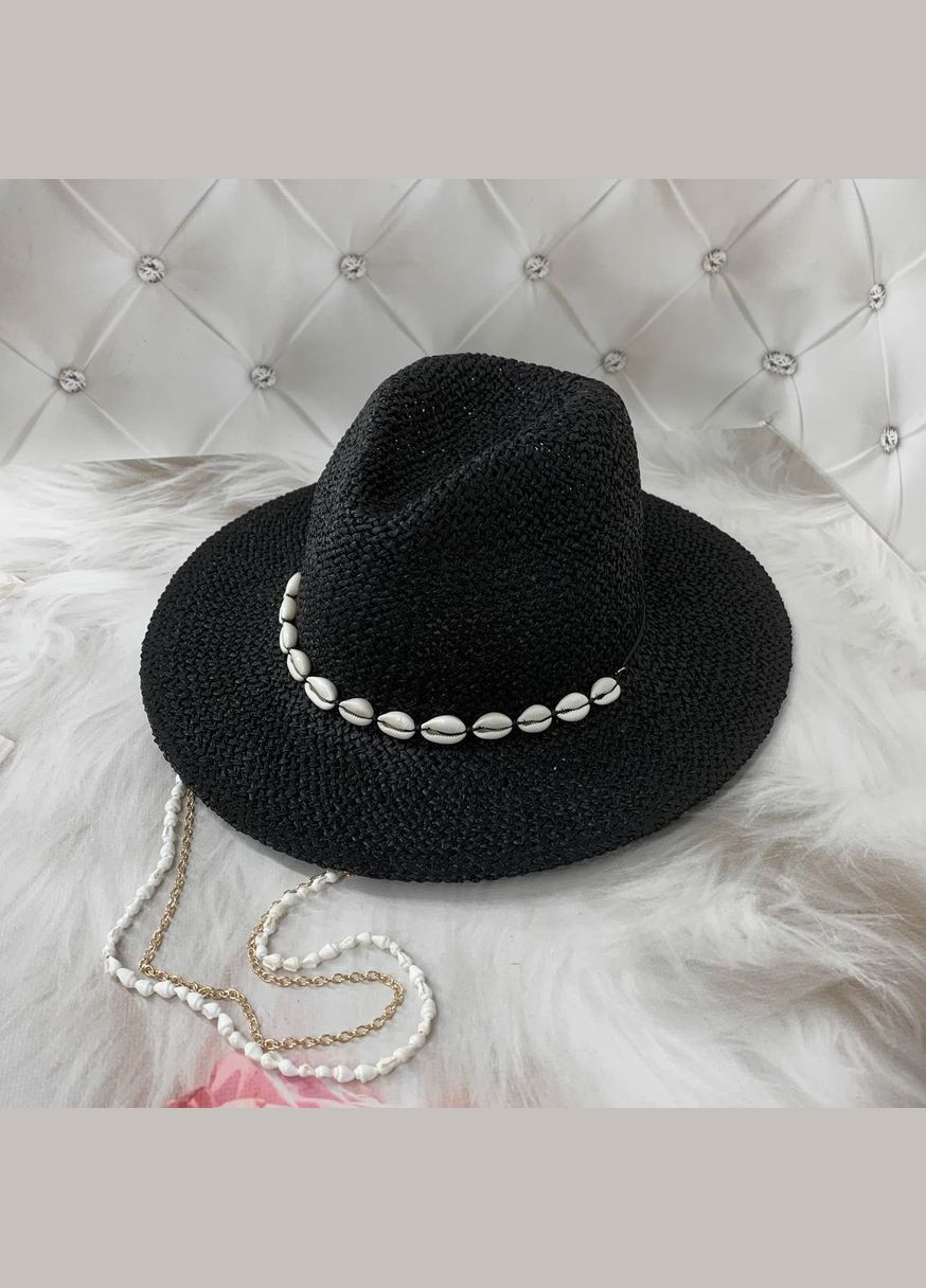 Летняя плетеная шляпа Федора с цепочкой и ракушками Paradise No Brand (293815335)