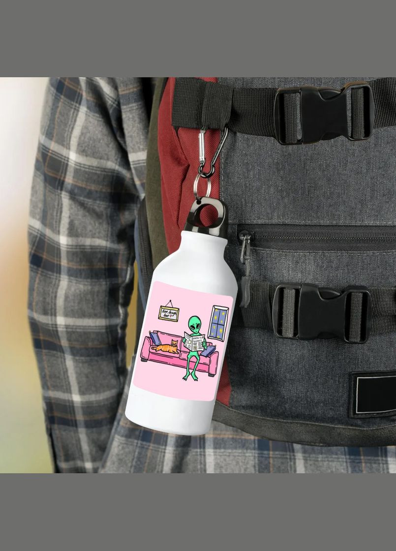 Фляга (бутылка) для воды с карабином Инопланетянин (Туристическая, Для кемпинга, Для спорта) #14 500 мл Белый No Brand (323639353)