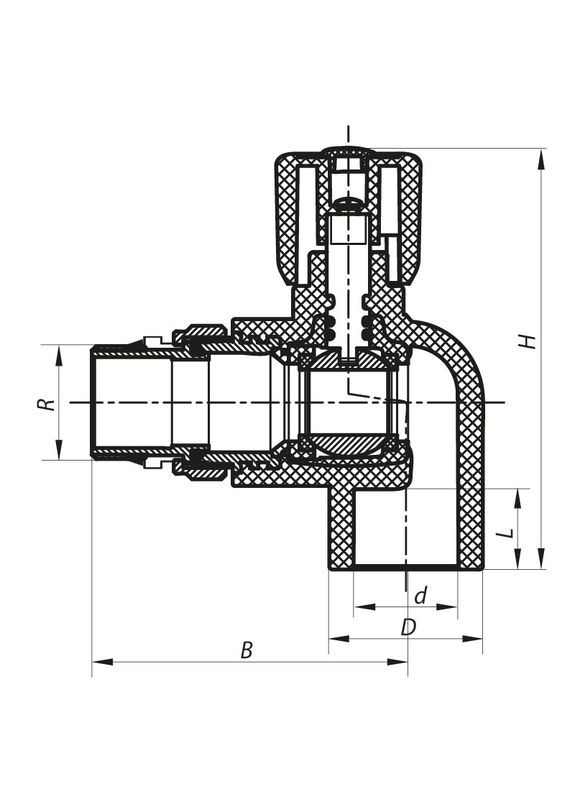 Кран радиаторный 20x1/2 угловой с прокладкой "антипротечка" PPR K0161.PRO (KP0207) KOER (322074802)