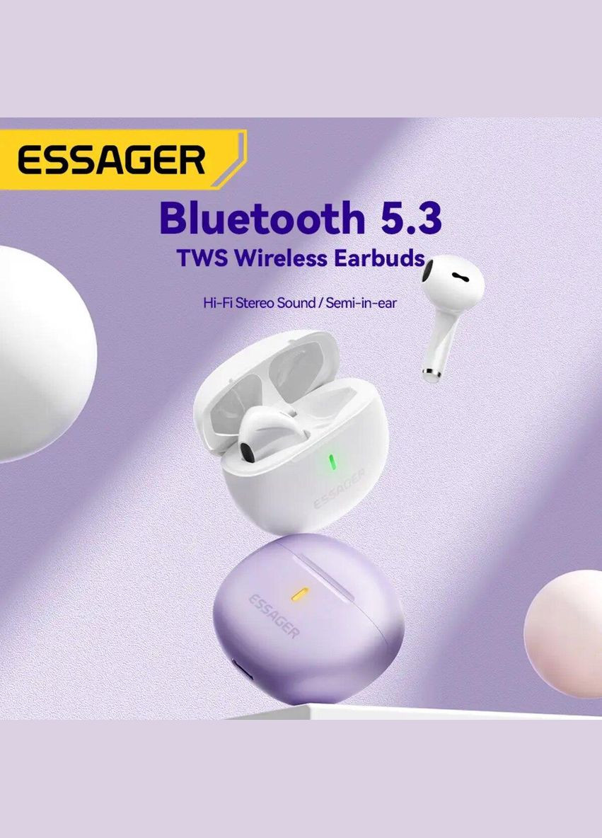Бездротові блютуз навушники (color box) Shining TWS Bluetooth earphones White Essager (314465263)