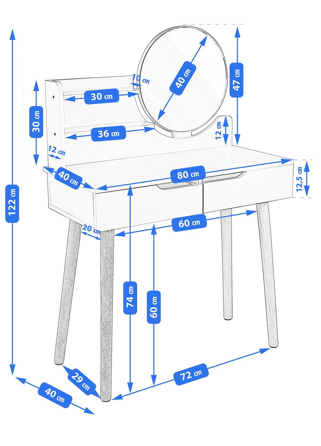 Туалетний столик Scandi з шухлядами, світлий бук Jumi (361952167)