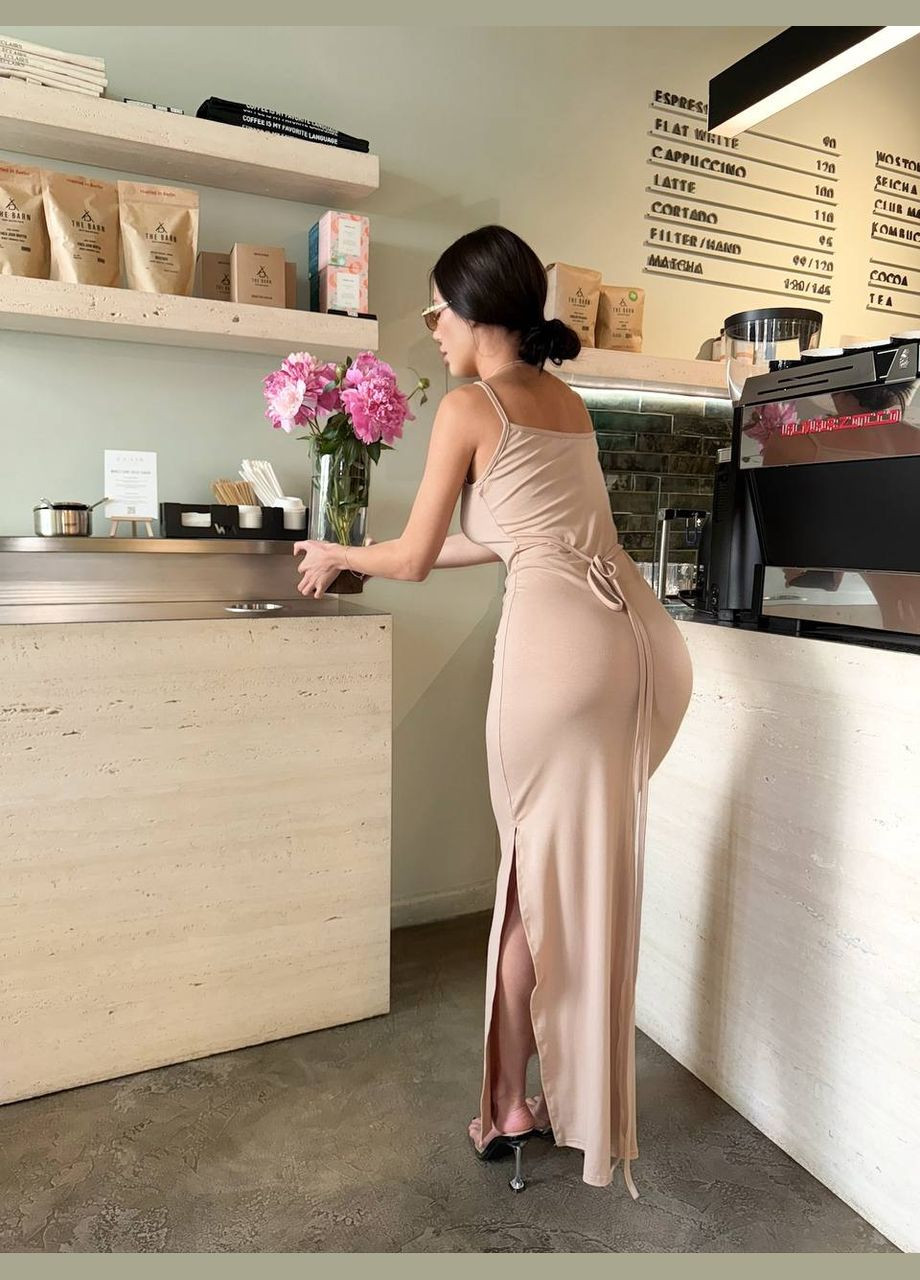 Бежева повсякденний жіноча сукня максі з зав'язками силуетна Style Point однотонна