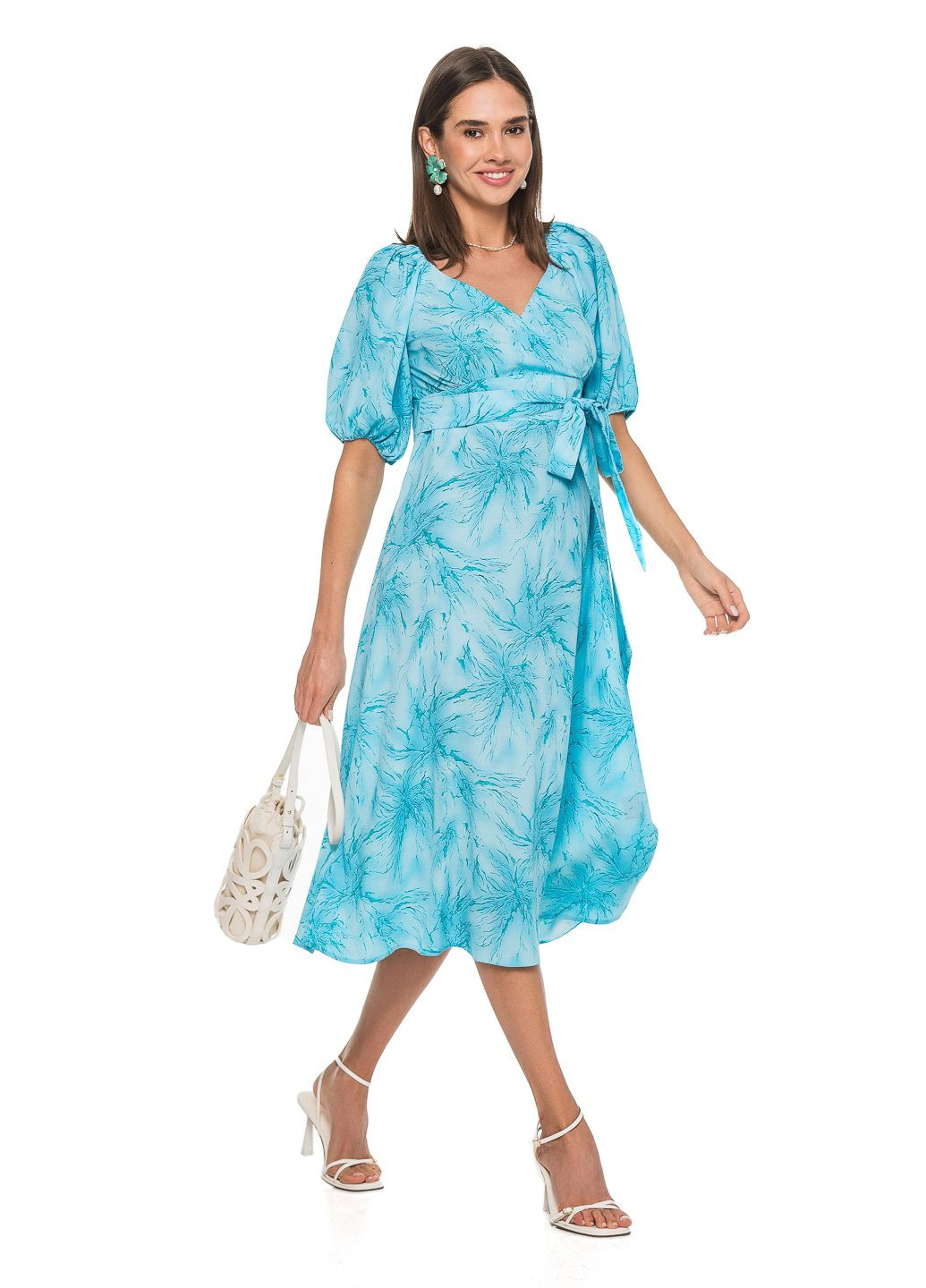 Блакитна літня сукня з короткими рукавами буфами SVTR
