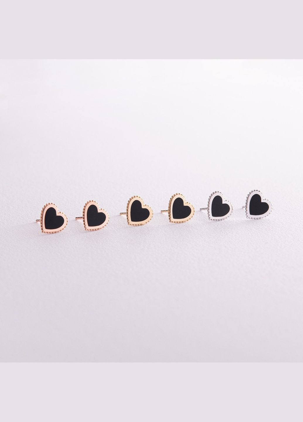 Серьги - пусеты Сердечки в желтом золоте (эмаль) с08068 Oniks (264024586)