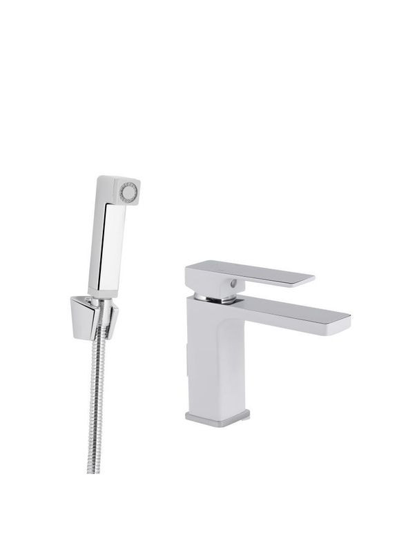Змішувач для раковини Gemini (з гігієнічним душем) QTGEM272CRW45691 Chrome/White Qtap (320772804)
