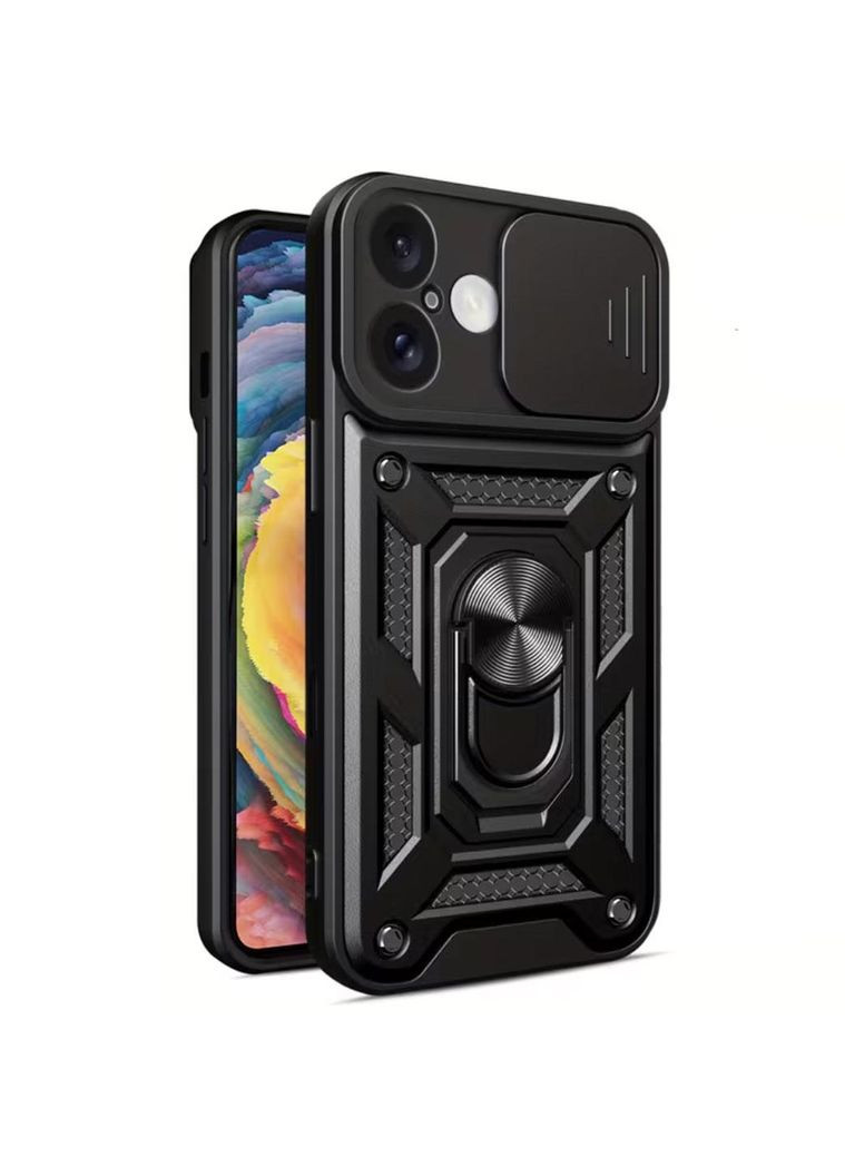 Чохол Shockproof для Apple iPhone 16 - протиударний, з підставкою і шторкою камери - Black Primo (369967413)