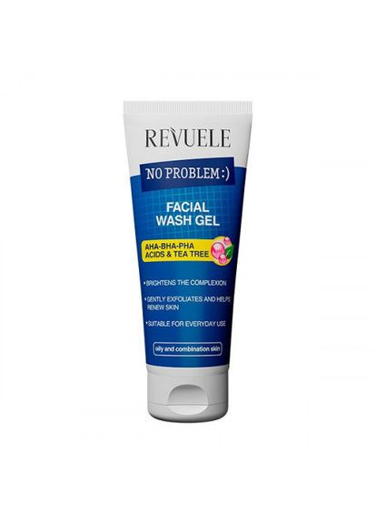 Гель для вмивання жирної шкіри No Problem з AHA-BHA-PHA кислотами та чайним деревом, 200 мл REVUELE (367987108)