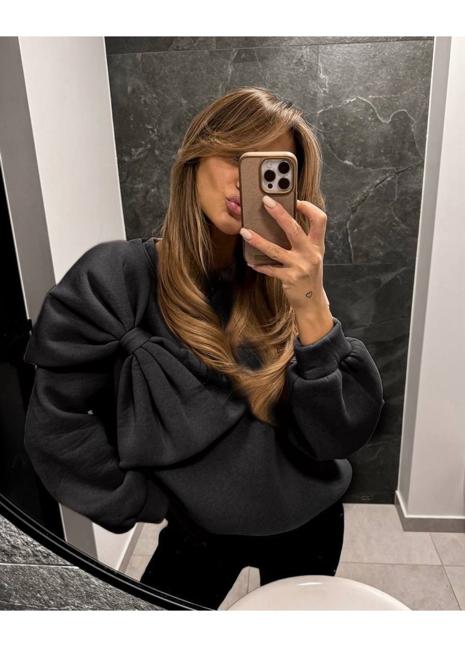 Чорний світшот жіночий з бантом Style Point однотонний бант (364672819)