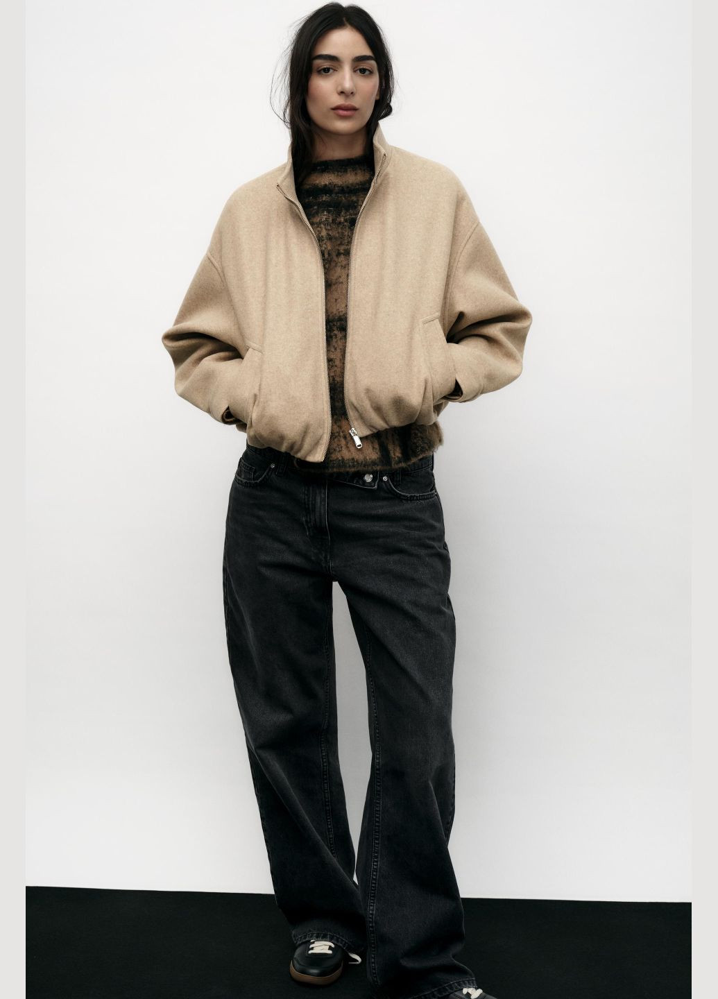 Короткий коричневый бомбер Zara на молнии (329445463)