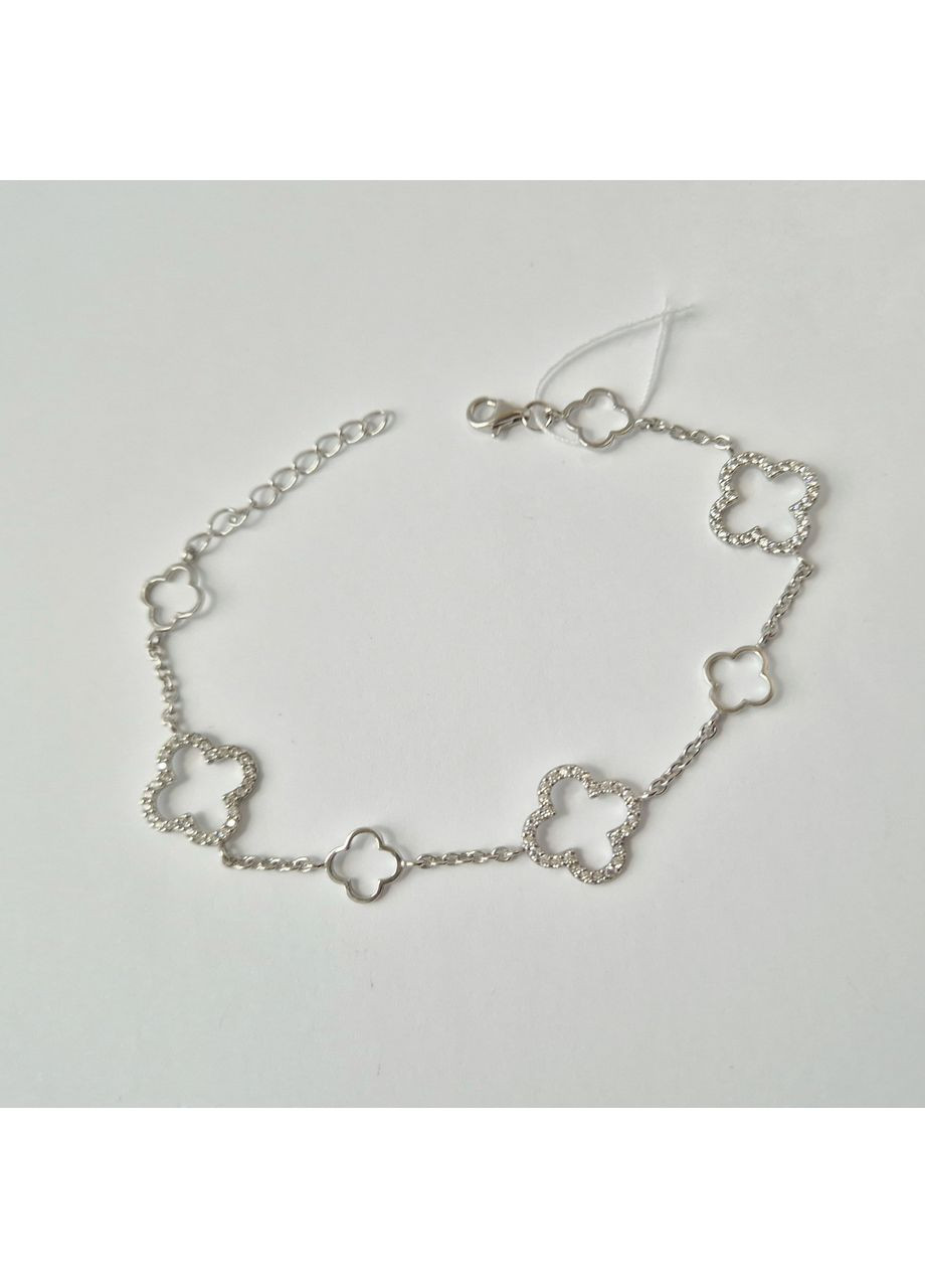 Серебряный браслет на руку Клевер с Белыми камнями 17.5 - 20.5 см серебро 925 пробы Родированное 1494б 3.76г Nobrand (363969126)