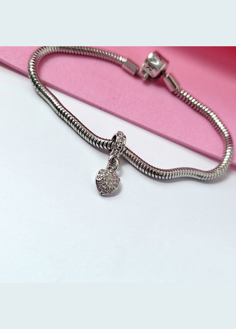 Серебряный шарм с подвеской Сердце в Белых Камнях Серебро 925 пробы Родированное 949р 1.00г No Brand (306741446)