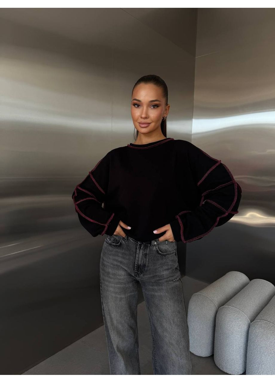 Черный женский свитшот оверсайз черный (361677382)