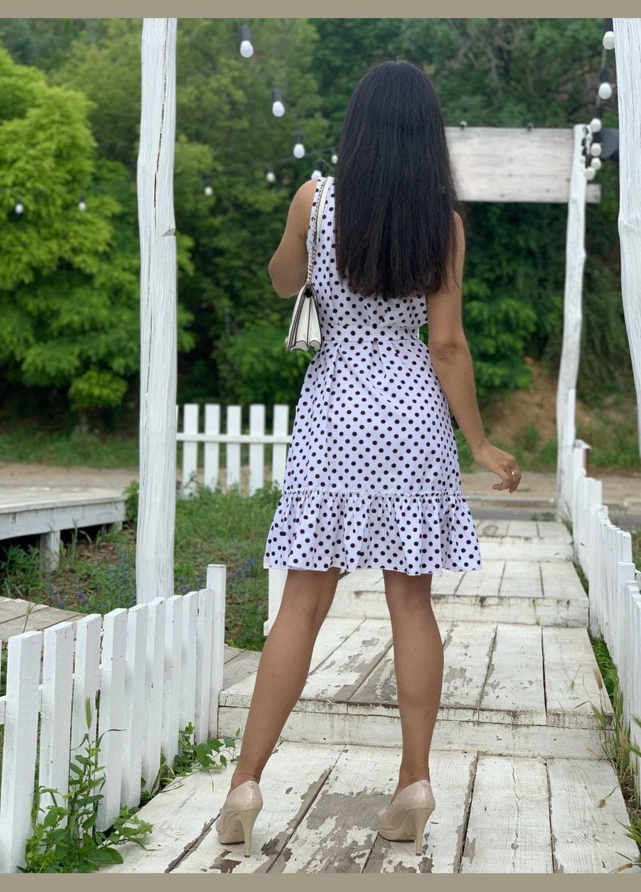 Молочна повсякденний легка сукня міні в горох молочного кольору 32401 кльош No Brand в горошок