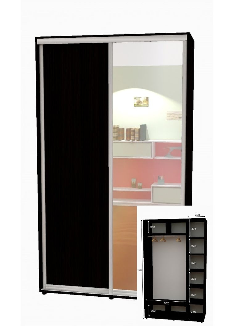 Шкаф-купе двухдверный 160*60*250 см Венге Магия 2 двери ДСП + Зеркало Алекса (360433232)