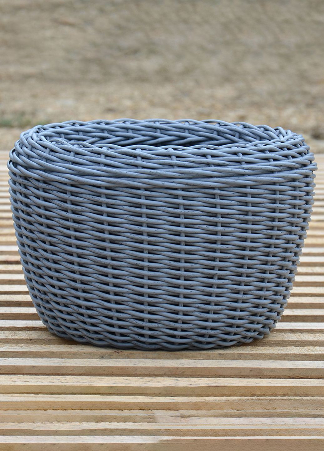Кашпо большое 60 литров (горшок для цветов и растений), Вазон из искусственного ротанга ручной работы. Цвет Серый Handmade (329193713)