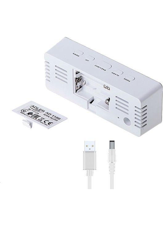 Настільний годинник-будильник AD 1189 white 5.5х8.2х14.8 см білий Adler (338182535)