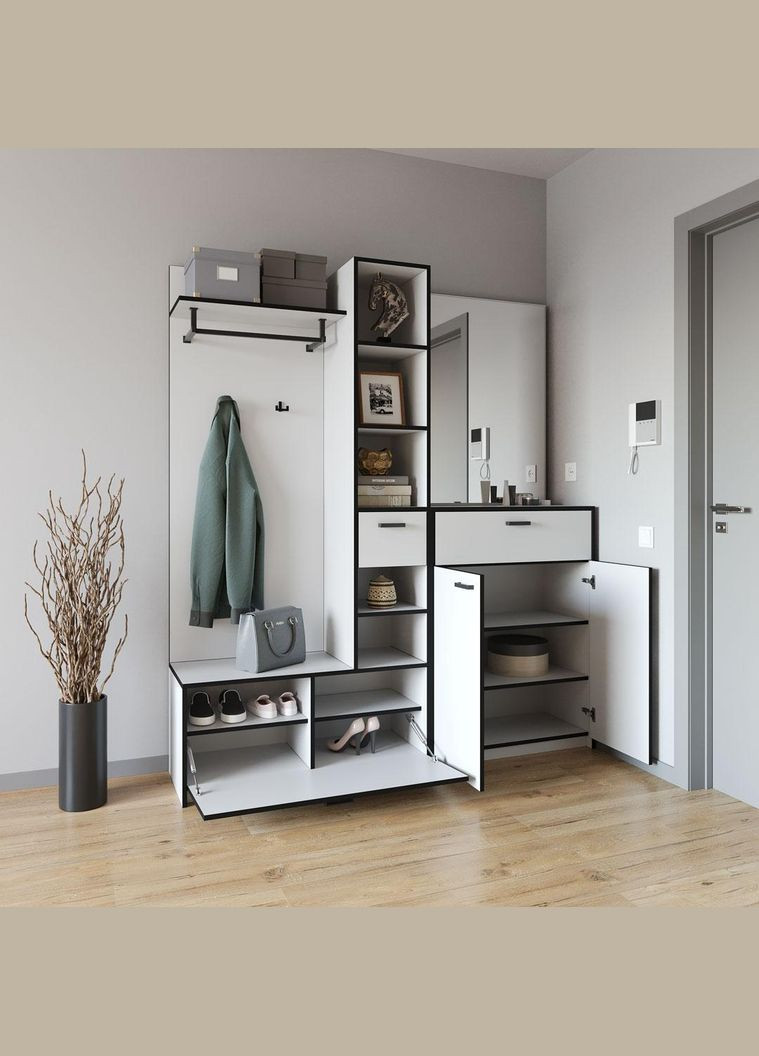 Прихожа з штангою для одягу та гачками від KO-0002 Білий/Венге темний MORELI (361035096)