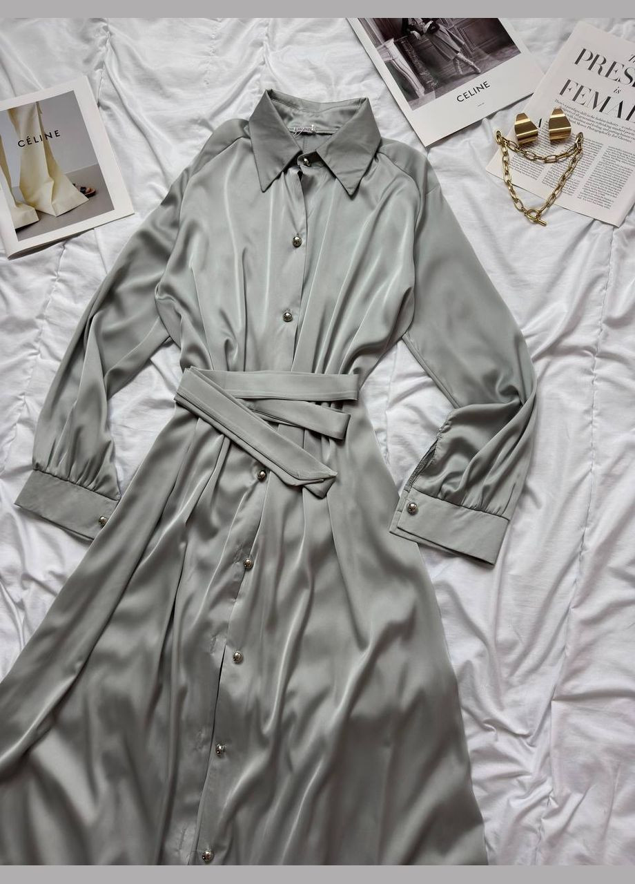 Сіра кежуал сукня з поясом з шовку сукня-сорочка Adelante однотонна