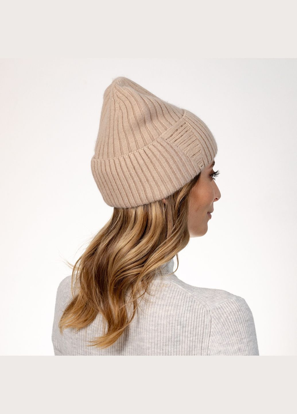 Шапка біні жіноча віскоза з ангорою бежева АРІЕЛЬ LuckyLOOK 570-511 (322791108)