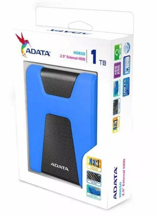 Зовнішній ударостійкий жорсткий диск DashDrive Durable HD650 1TB USB 3.2 Gen.1 синій ADATA (293345821)