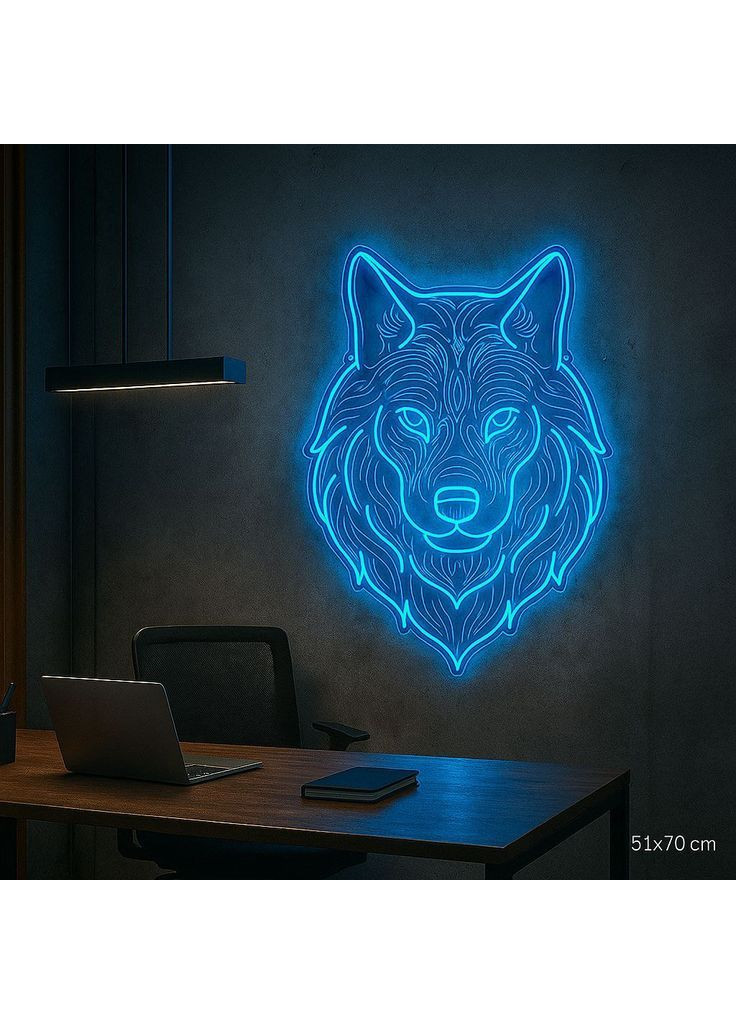 Неоновый светильник Волк с контролером Синий 70*51 см NeonChic (367190345)