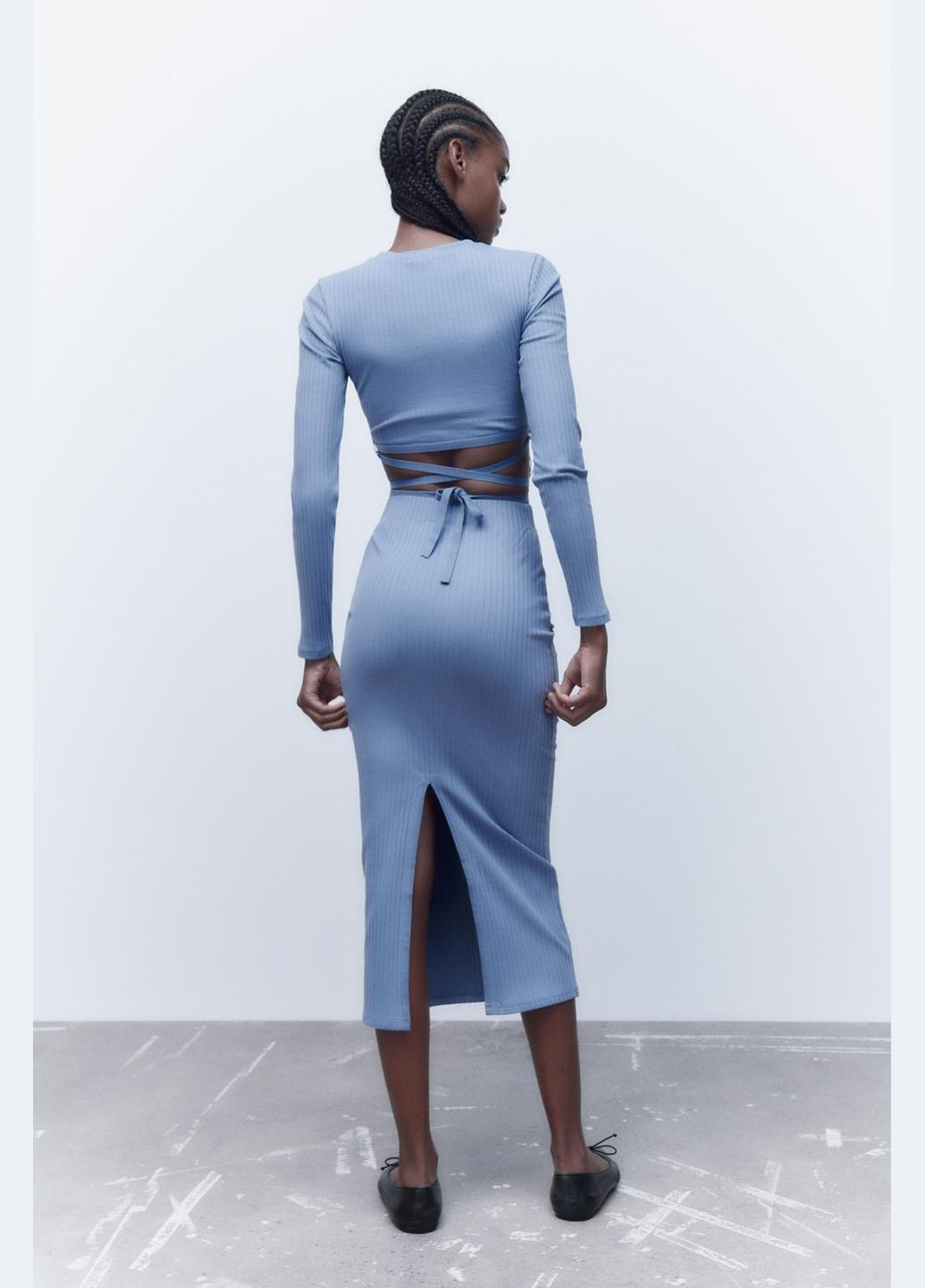 Костюм базовий трикотажний в рубчик кофта і спідниця Zara (321971147)