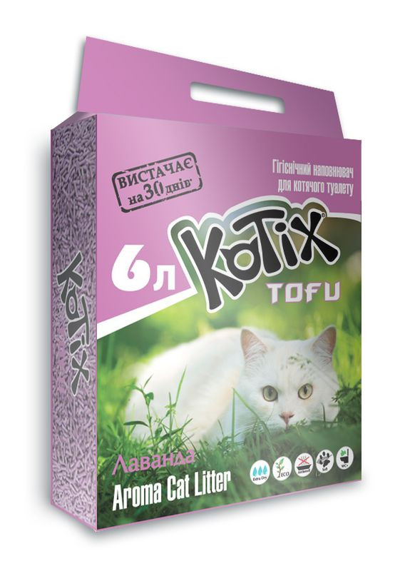 Наполнитель для кошачьего туалета Тофу Lavender Соевый комкующий 2.55 кг (6 л) (6972345440053) KOTIX (308976845)