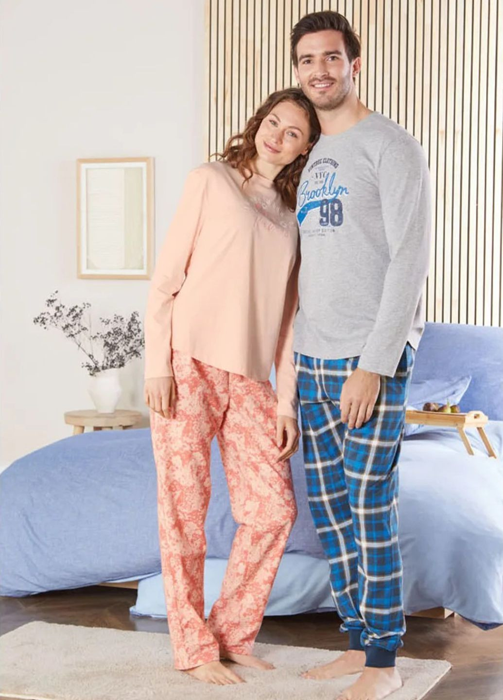 Пижама мужская костюм для дома и сна брюки джоггеры в клетку Livergy (370282106)