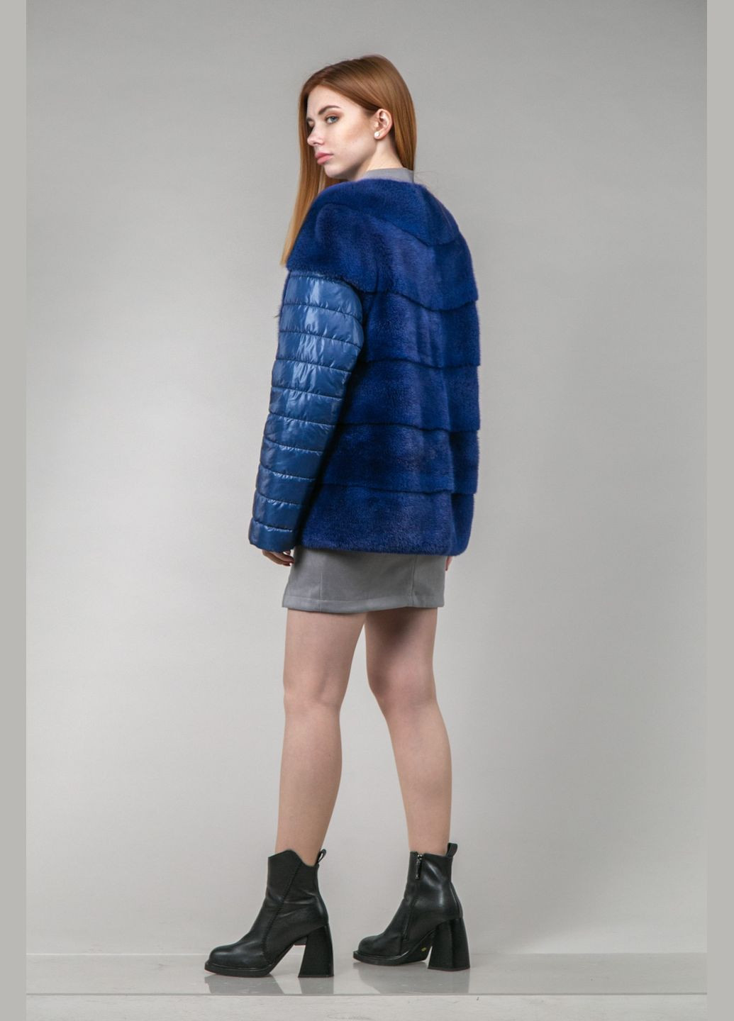 Синяя зимняя куртка-трансформер из меха норки 2 в 1 без воротника куртка-трансформер Chicly Furs