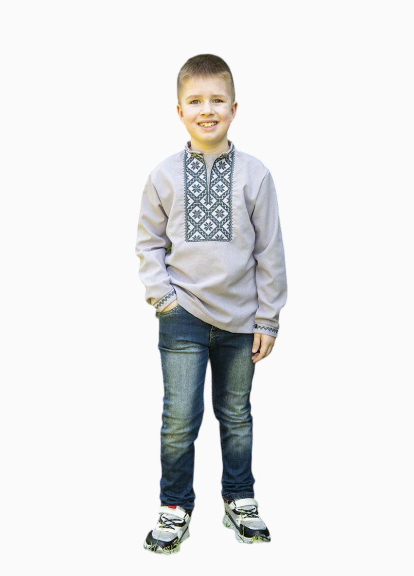Сіра вишиванка для хлопчика лляна елегантна дитяча Україна льон (322055098)