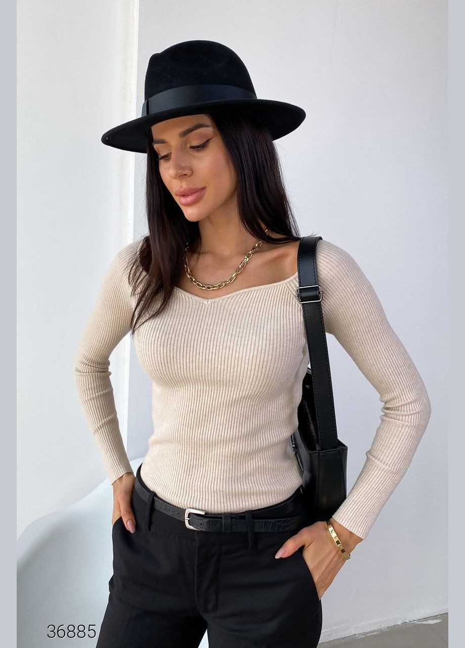 Светло-бежевый демисезонный джемпер в рубчик с фигурным вырезом джемпер Liton