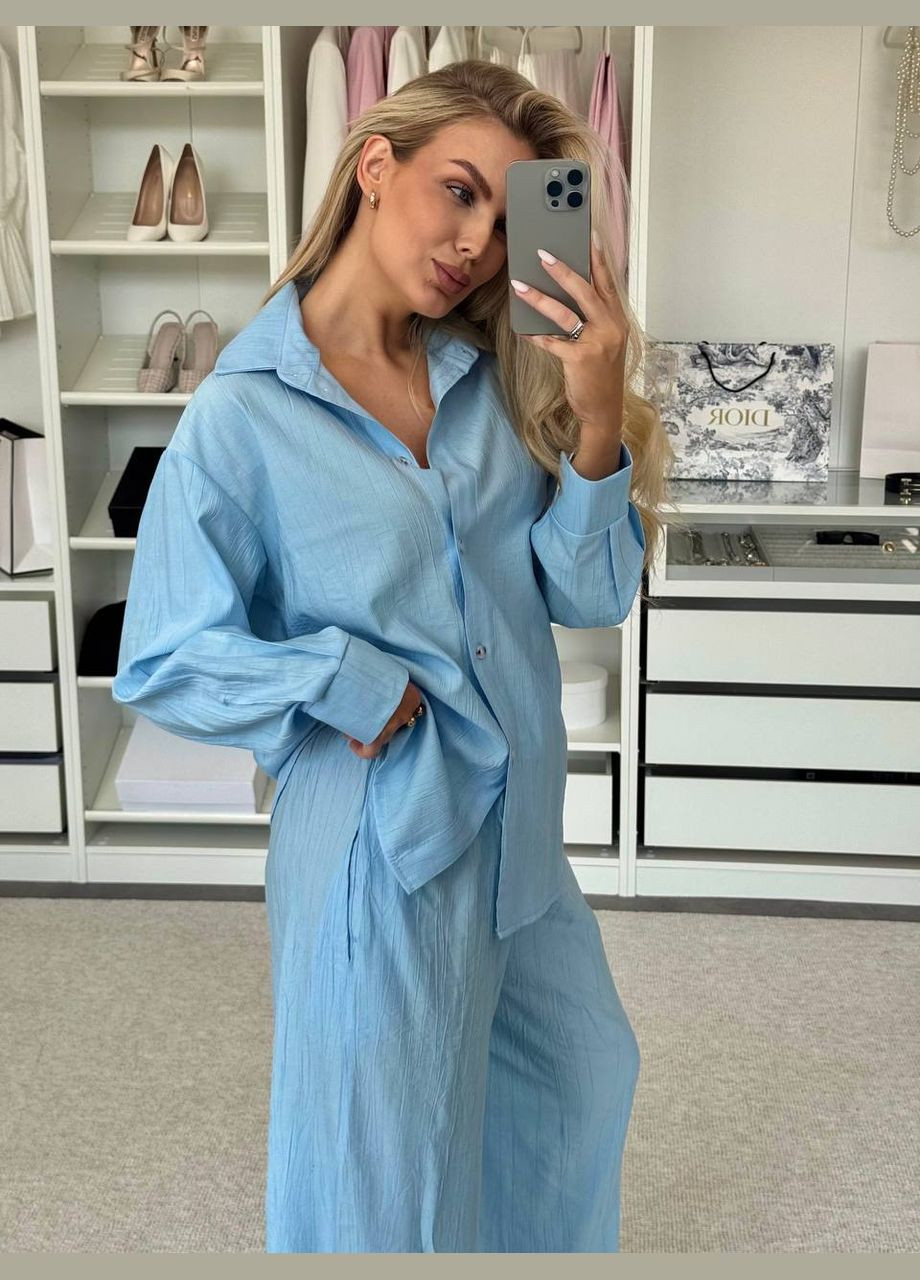 Костюм жіночий з жатки “Relax Fit” – сорочка + широкі штани Vakko (336803714)