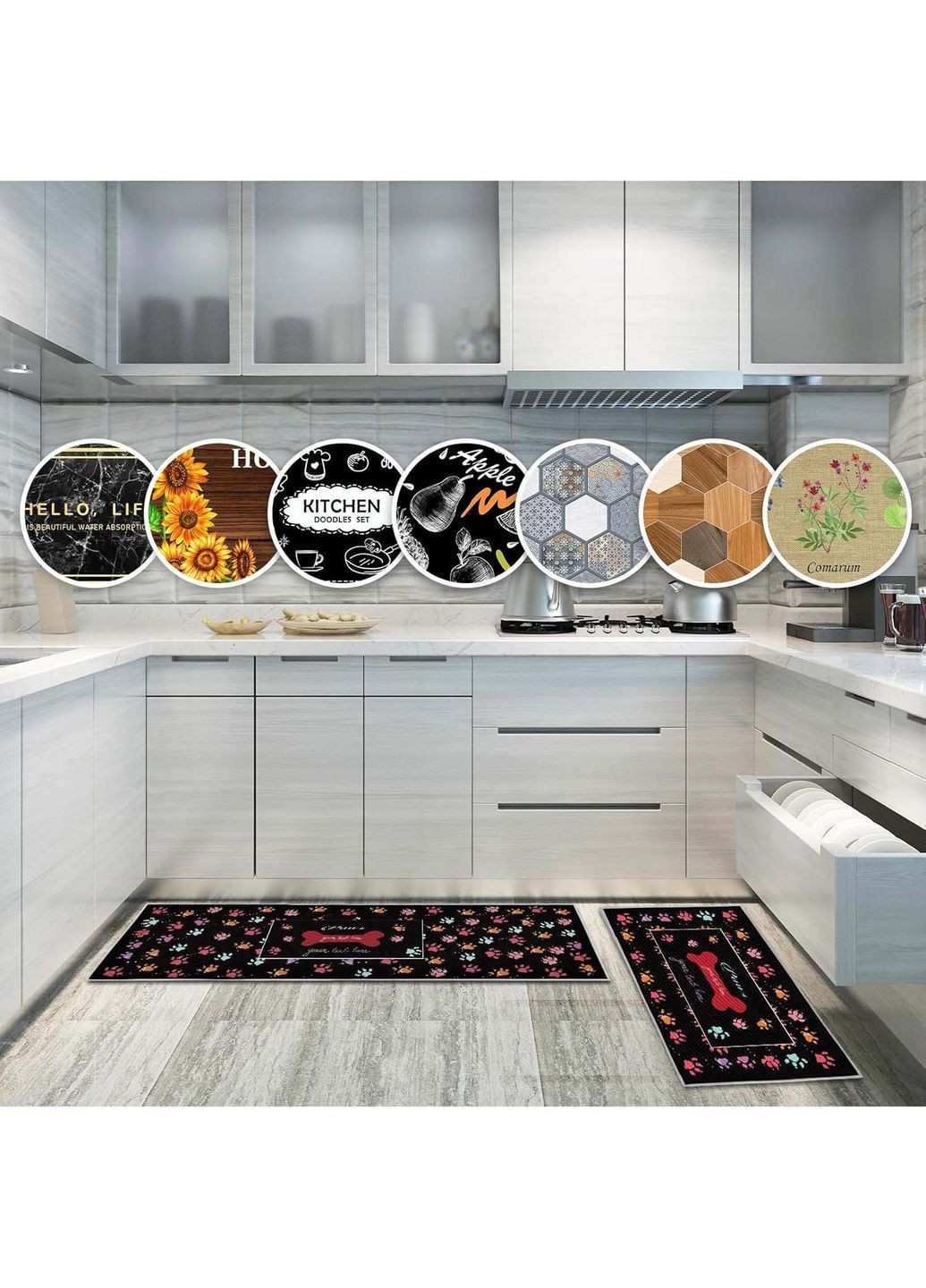 Набір килимків для кухні та ванної 120×40 см і 60×40 см водонепроникні, протиковзні, м'які, декоративні Kitchen Master (368877943)
