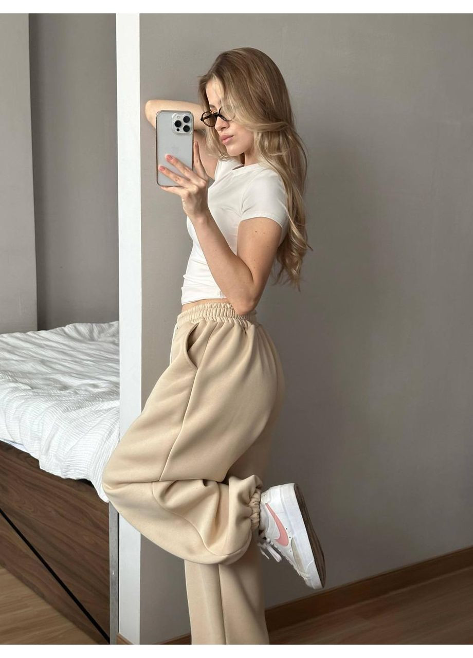 Брюки женские широкие теплые на флисе на зиму оверсайз удобны No Brand STYLE H 397 (366031867)