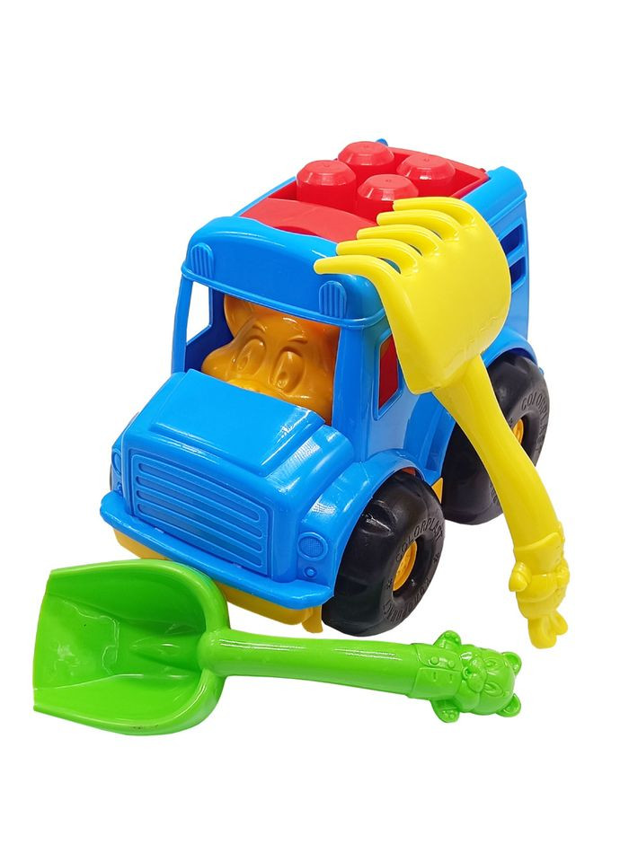 Дитячий пісочний набір "Автобус-бусік" 0091 лопатка, граблі Синій Colorplast (364963152)