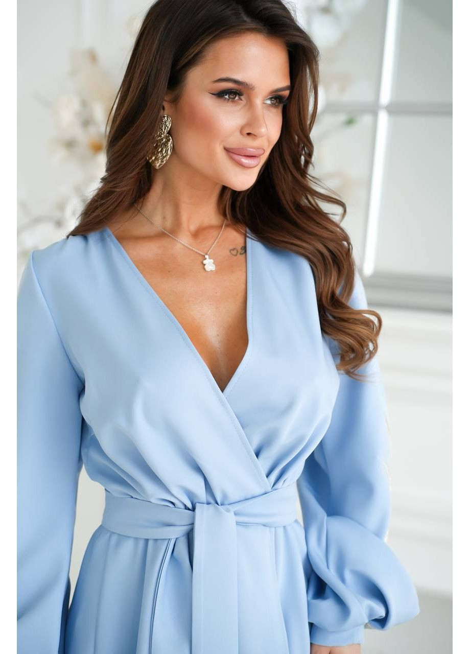 Блакитна жіноча сукня на запах з вишивкою Osoblyva