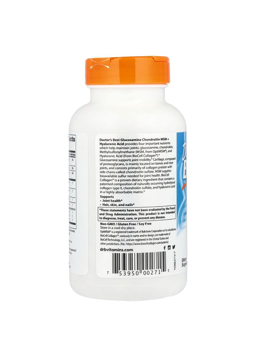 Глюкозамин Хондроитин МСМ + Гиалуроновая Кислота, BioCell Collagen, 150 капсул Doctor's Best (330626544)