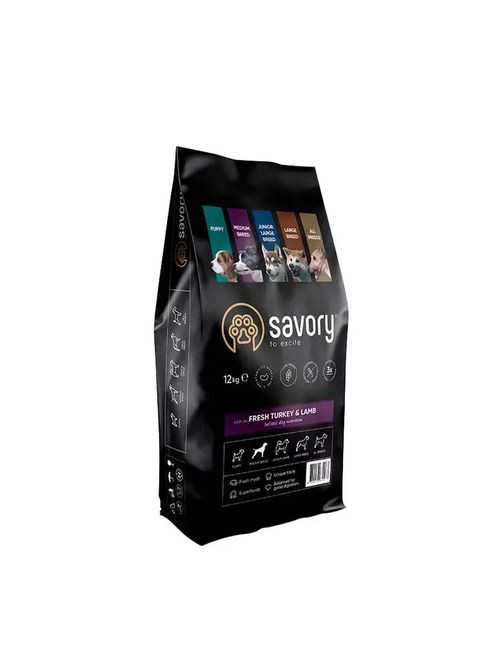 Сухой корм для собак средних пород (индейка и ягненок) 12 кг Savory (298422787)