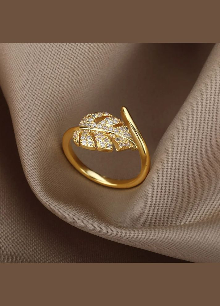 Кольцо женское золотистое в форме пальмового листа покрытый белыми фианитами р регулируемый Fashion Jewelry (285814501)