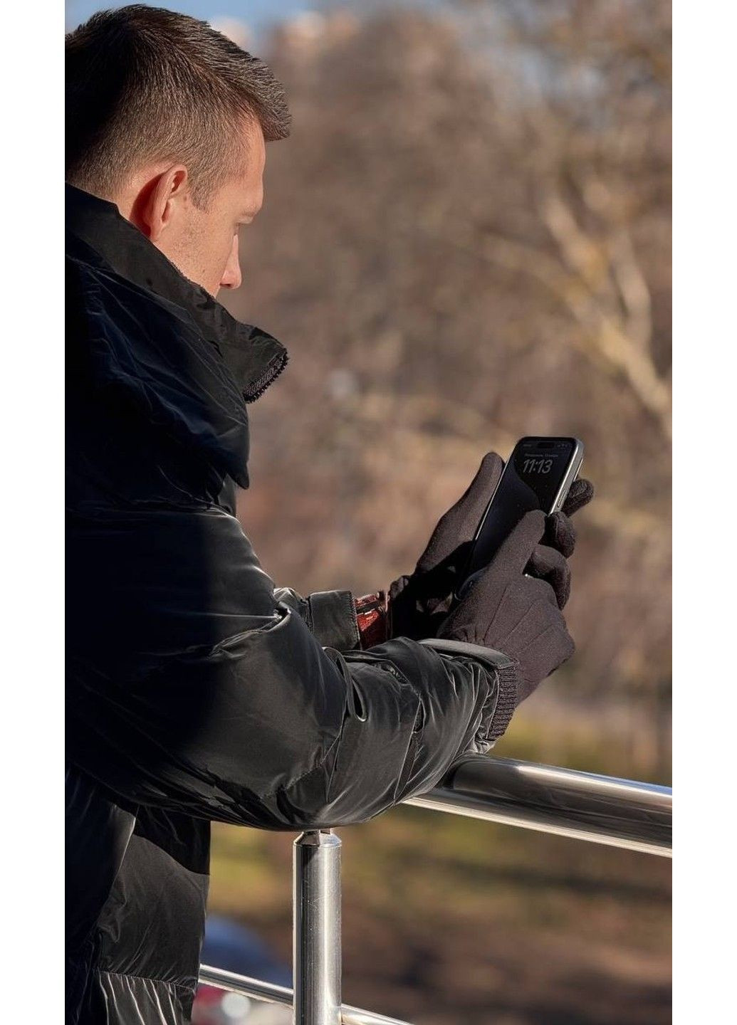 Перчатки мужские сенсорные на меху черные anjela (365623613)