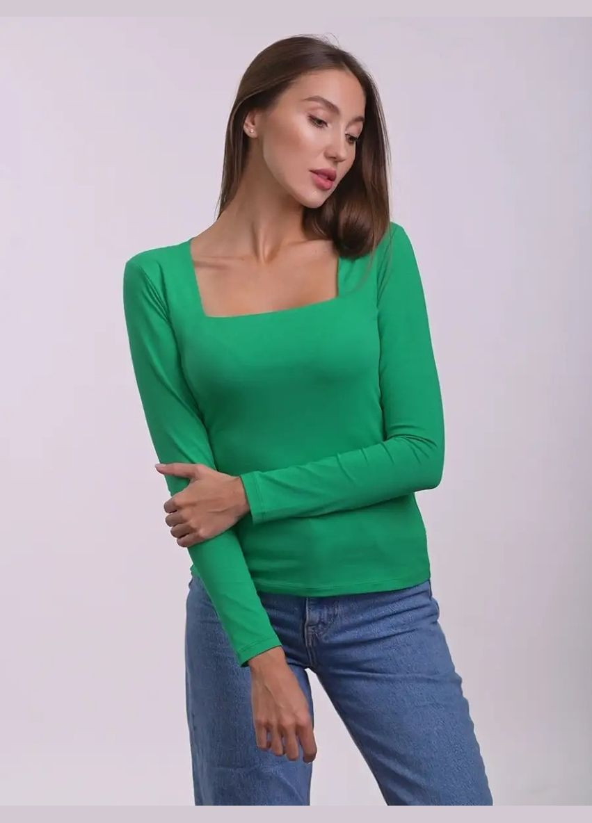 Лонгслив с вырезом каре зеленый XOROSHA (323036881)